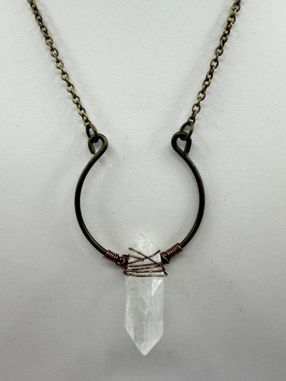 Raw Crystal Point Necklace - Bronze Wire Wrapped Boho Festival Gift
